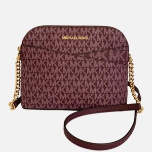 Michael Kors Wine MK Signature Chain Strap Crossbody Bag